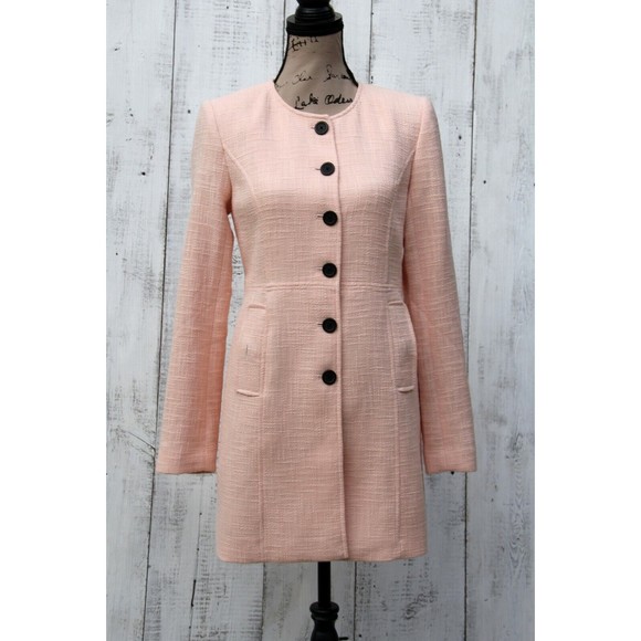 Karl Lagerfeld Women Sz 4, 16 Pink Sherbet Tweed Button Front Topper Jacket Coat